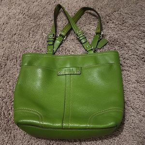 Green leather Coach bucket purse